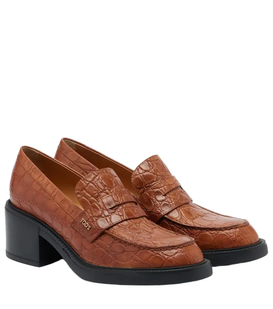 Tod's Croc-effect leather loafer pumps