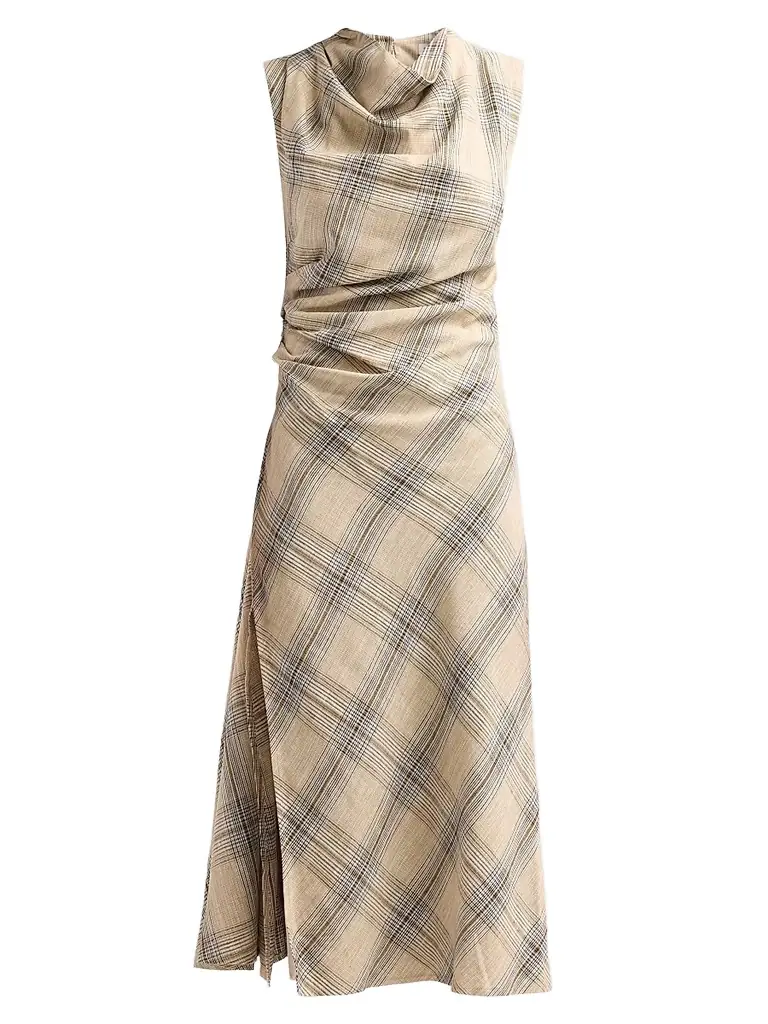 SIMKHAI Women's Burke Draped Midi Dress - Rattan Plaid