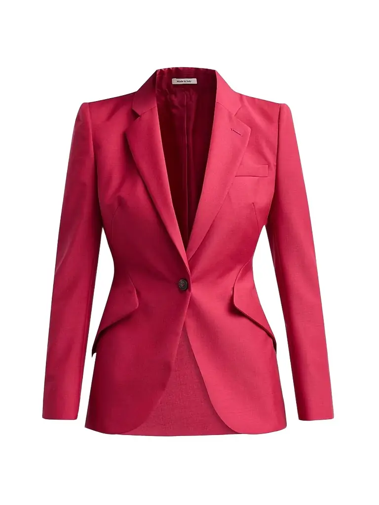 Alexander McQueen Women's Peak-Shoulder Wool-Mohair Jacket - Bordeaux - Women's Clothing