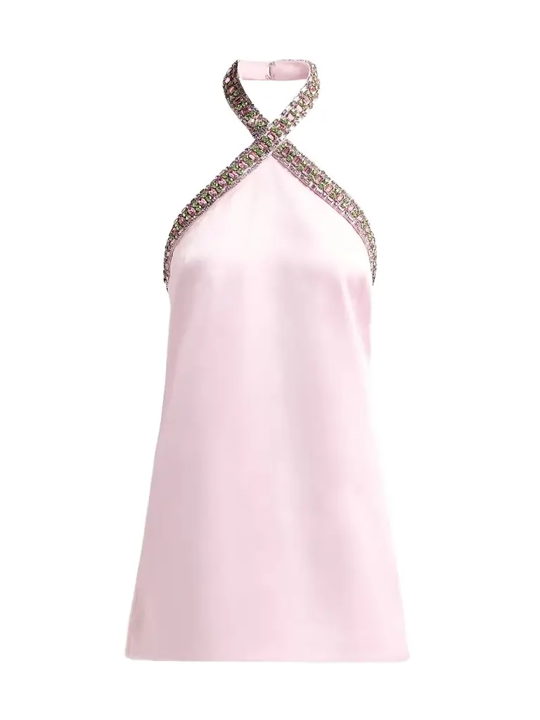 Retrofête Women's Sabry Embellished Mini Halter Dress - Rosa