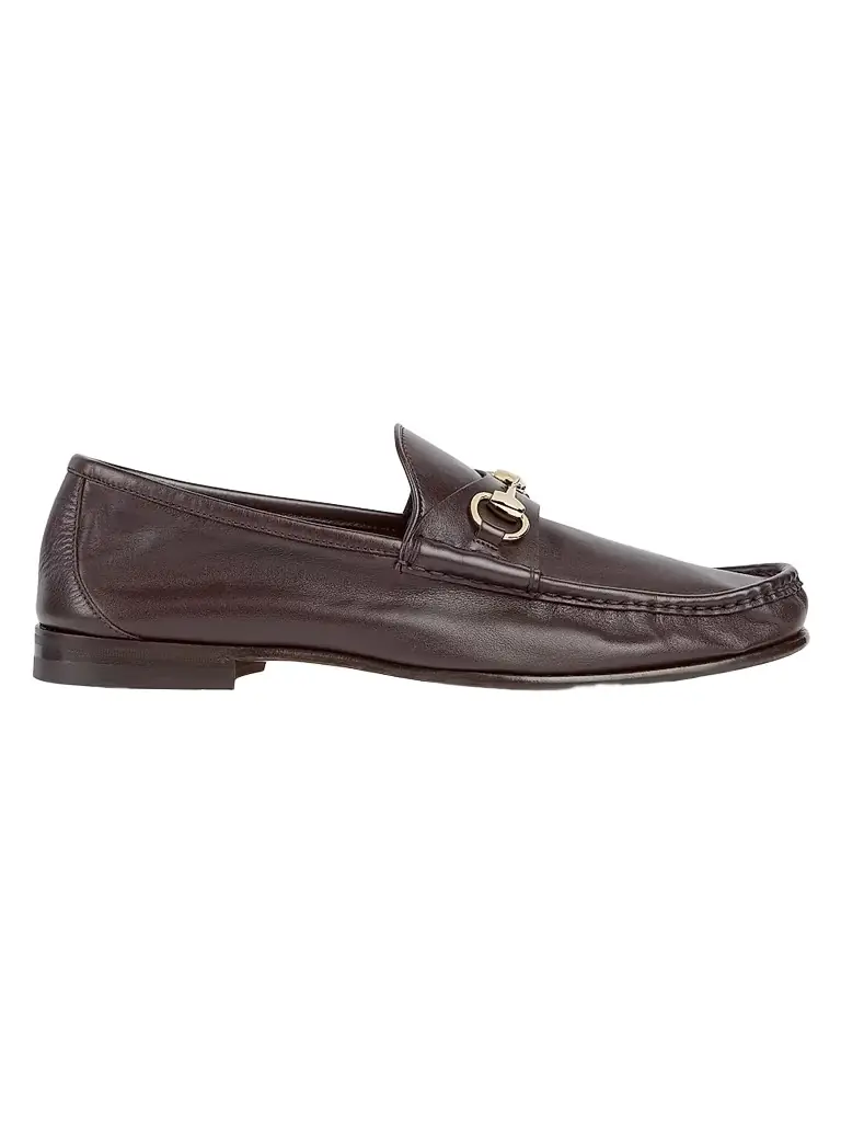 Gucci Men's Bella Leather Moc-Toe Horsrbit Loafers - Dark Brown - Women's Clothing