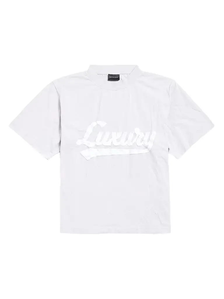 Balenciaga Women's Luxury Script Medium Fit T-Shirt - Dirty White - Women's Clothing