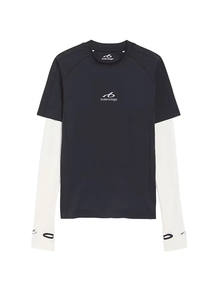 Balenciaga Men's Techwear Long Sleeve T-Shirt - Navy White - Women's Clothing