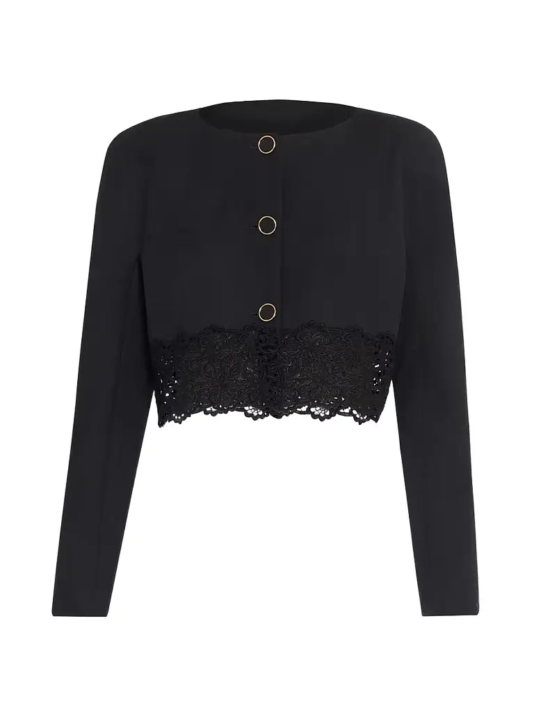 Chloé Women's Guipure Lace-Wool Cropped Sweater - Black