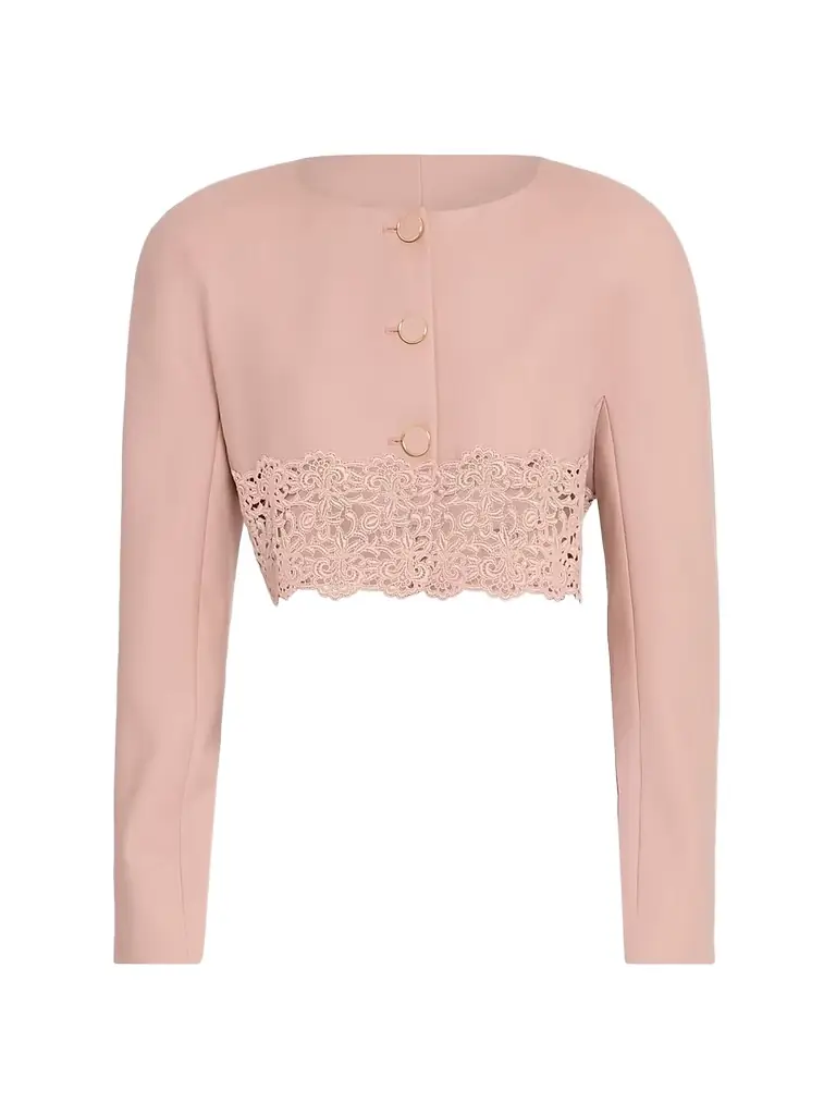 Chloé Women's Guipure Lace & Wool Cropped Sweater - Coffee Pink - Women's Clothing