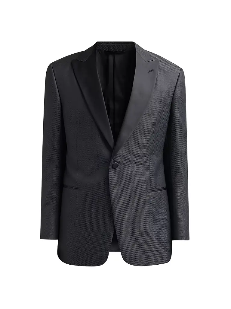 Giorgio Armani Men's Wool-Silk Micro Jacquard Dinner Jacket - Black Beauty