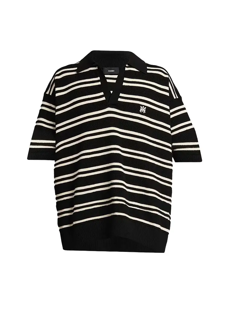 Amiri Men's Striped Cotton-Blend Polo Shirt - Black