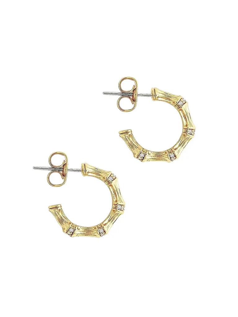 Anabel Aram Women's Bamboo 18K-Gold-Plated & Cubic Zirconia Huggie Earrings - Gold