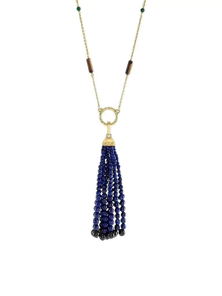 Anabel Aram Women's Forza 18K-Gold-Plated, Lapis Lazuli & Black Onyx Tassel Pendant - Black Onyx