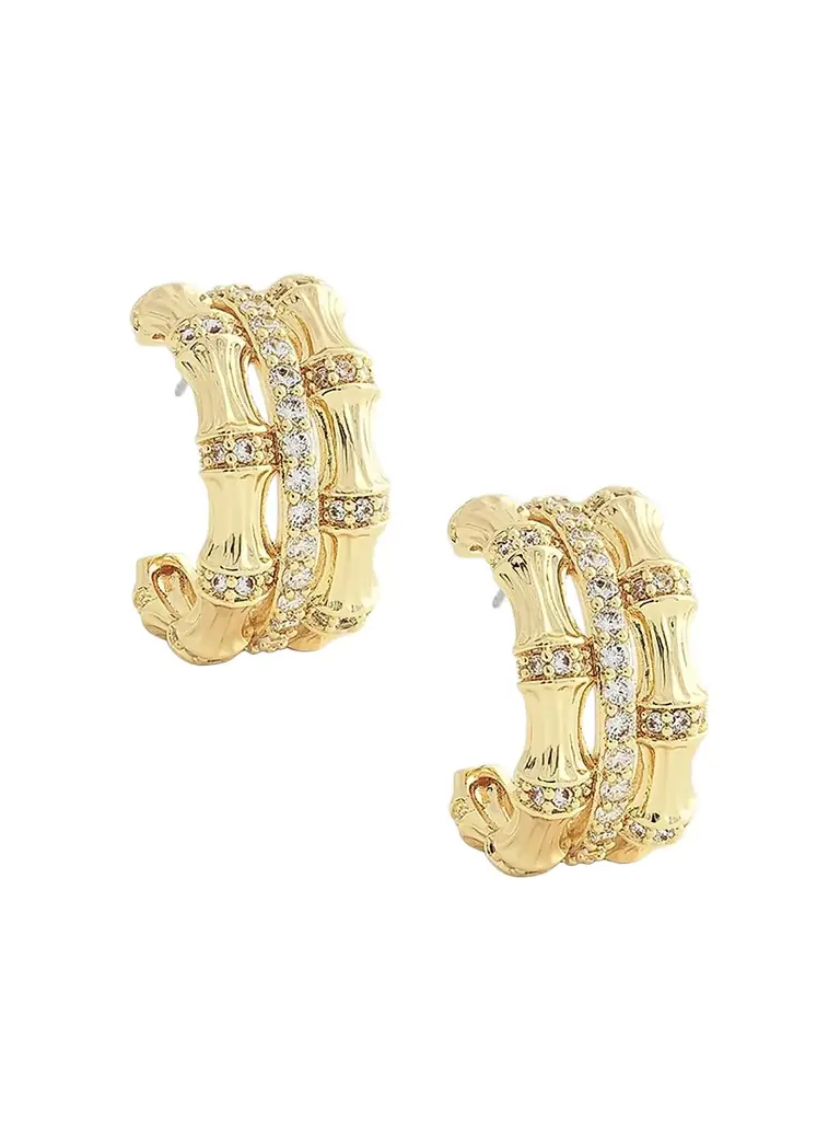 Anabel Aram Women's Bamboo 18K-Gold-Plated & Cubic Zirconia Hoop Earrings - Gold