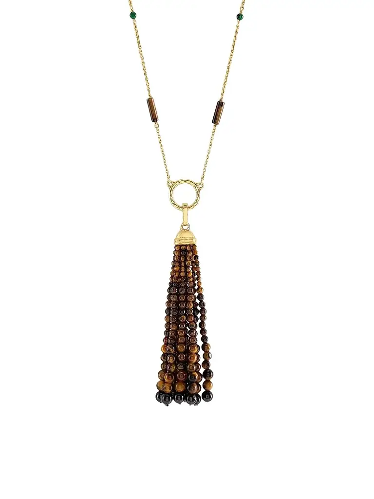 Anabel Aram Women's Forza 18K-Gold-Plated, Tiger's Eye & Black Onyx Beaded Tassel Pendant - Black Onyx