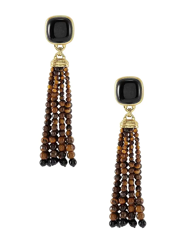 Anabel Aram Women's Forza 18K-Gold-Plated, Tiger's Eye & Black Onyx Tassel Earrings - Gold