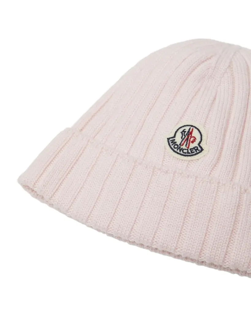 Moncler Girl 's Ribbed Wool Beanie with Logo Patch, Size X-XS