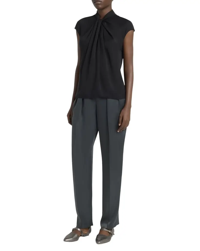 Giorgio Armani Twisted Cap-Sleeve Georgette Silk Blouse