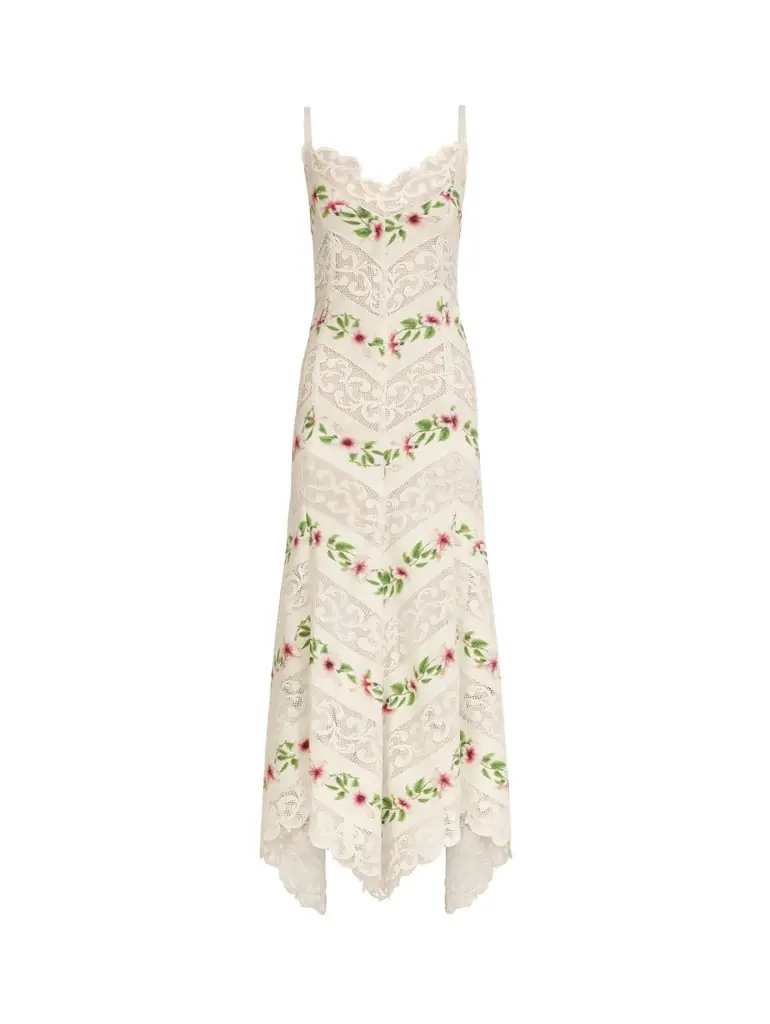 Oscar de la Renta Chiné Hibiscus Striped Cotton Poplin Dress