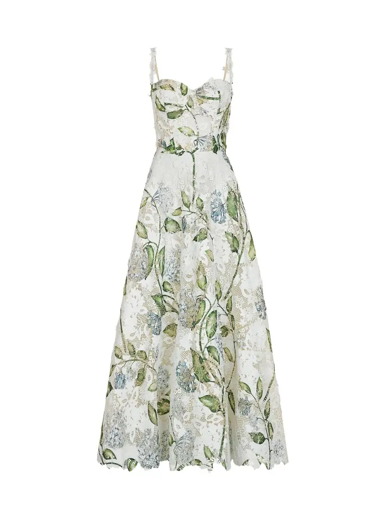 Oscar de la Renta Porcelain Flower Guipure Cocktail Dress