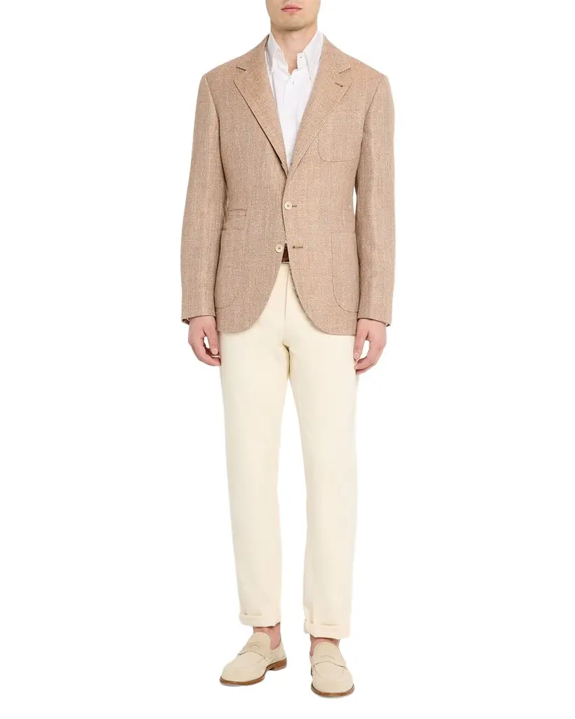 Brunello Cucinelli Men 's Wool, Silk and Linen Herringbone Suit Jacket