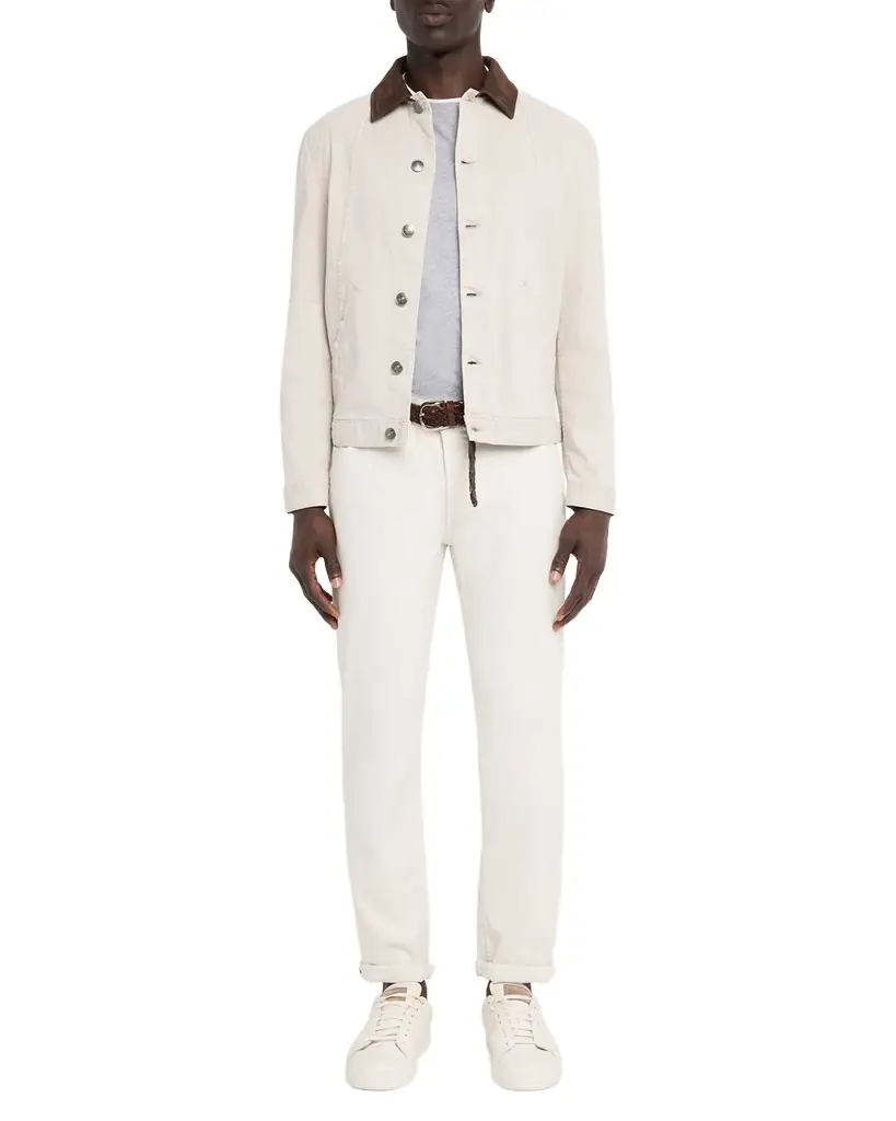 Brunello Cucinelli Men 's Garment-Dyed Denim Leather-Collar Shirt Jacket