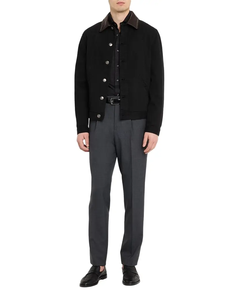 Brunello Cucinelli Men 's Garment-Dyed Denim Leather-Collar Shirt Jacket