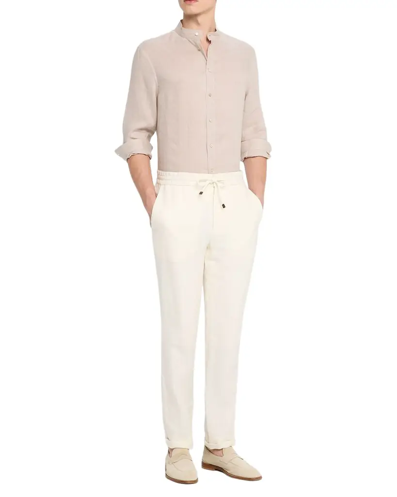 Brunello Cucinelli Men 's Linen and Cotton Band Collar Button-Down Shirt