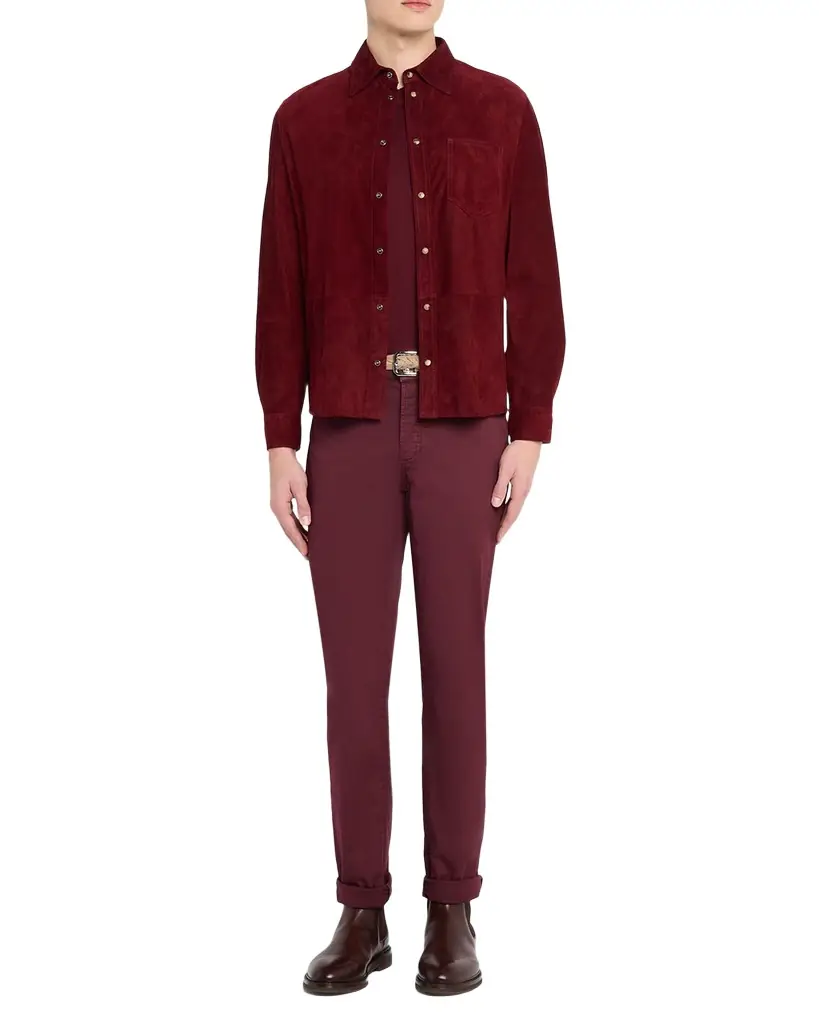 Brunello Cucinelli en 's Leather Snap-Front Shirt with Pocket