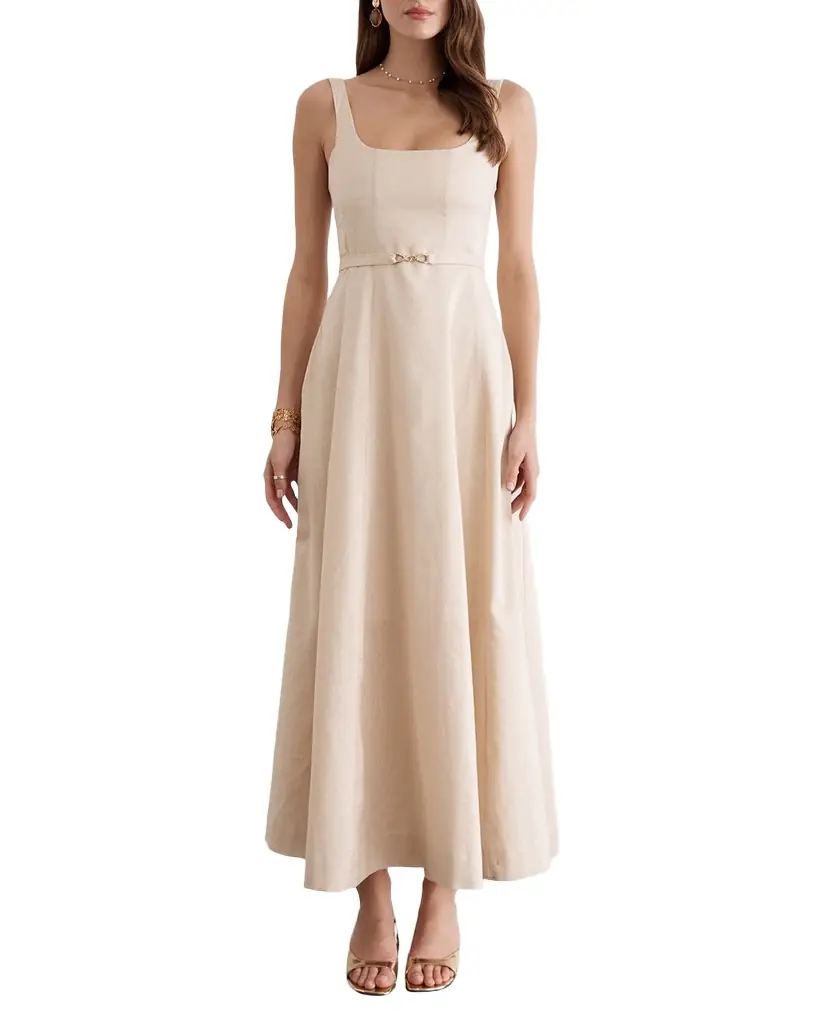 Aqua Blu Australia Claudette Belted Linen Maxi Dress