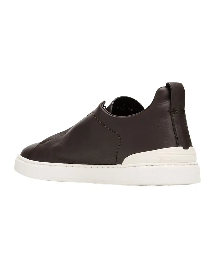 ZEGNA Men 's Triple Stitch Deerskin Leather Slip-On Sneakers