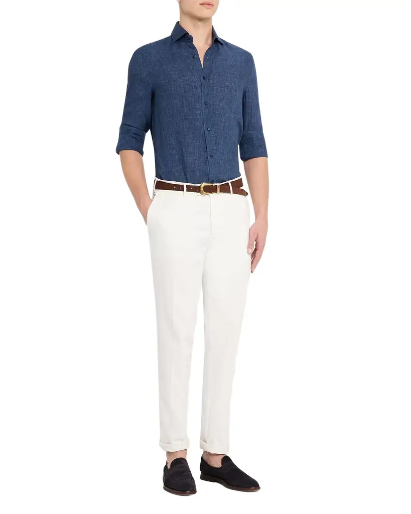 Brunello Cucinelli Men 's Linen Spread Collar Button-Down Shirt