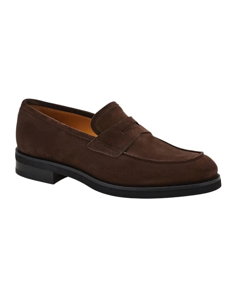 Ferragamo Men 's Stefano Scratch-Resistant Suede Penny Loafers