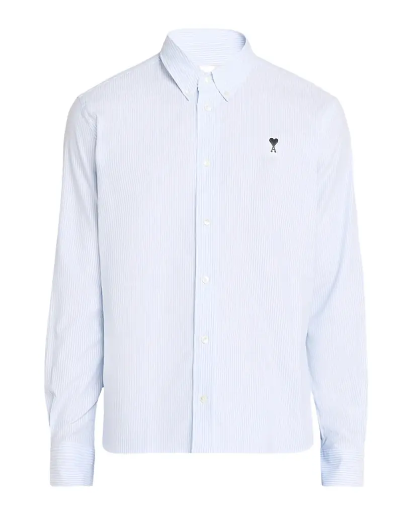 Ami Paris Men 's Quota Ami de Coeur Cotton Stripe Sport Shirt