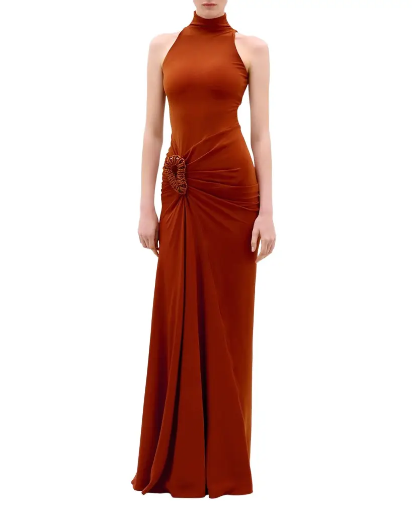 Silvia Tcherassi Frances Embellished Ruched Sleeveless Maxi Dress