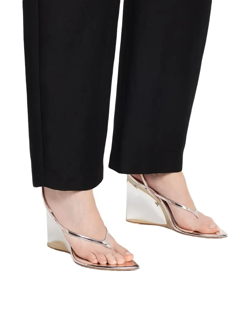 ALAIA Mirrored Leather Invisible Wedge Thong Sandals