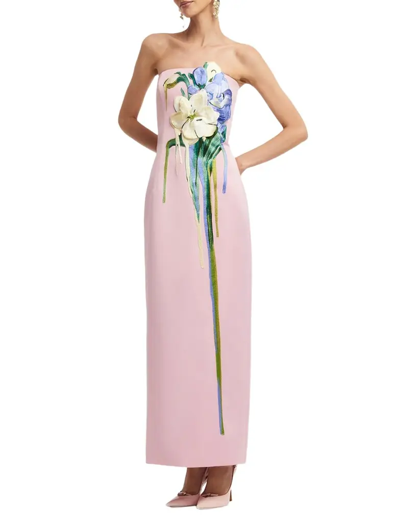LEO LIN Rayna Embroidered Bustier Maxi Dress