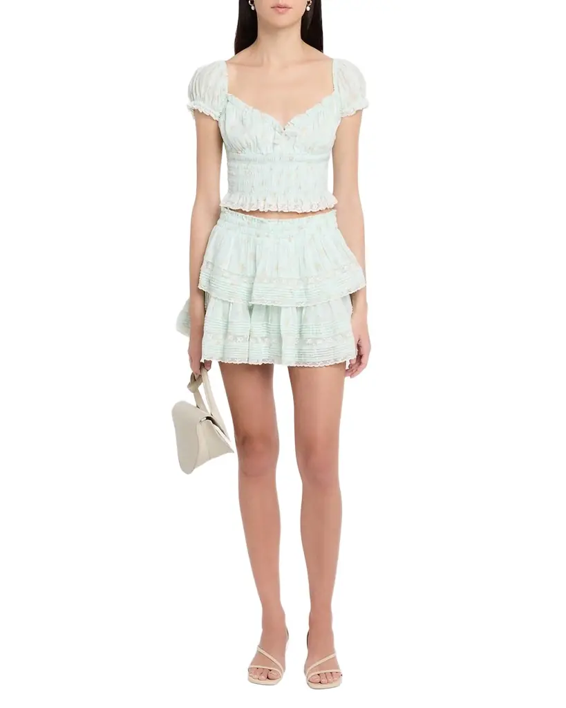 LoveShackFancy Floral Ruffle Mini Skirt