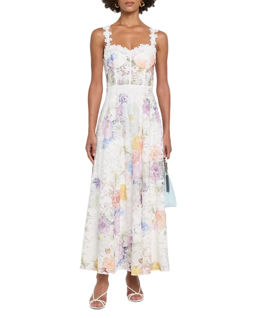 As It May Aveline Floral Lace Sweetheart Midi Dress