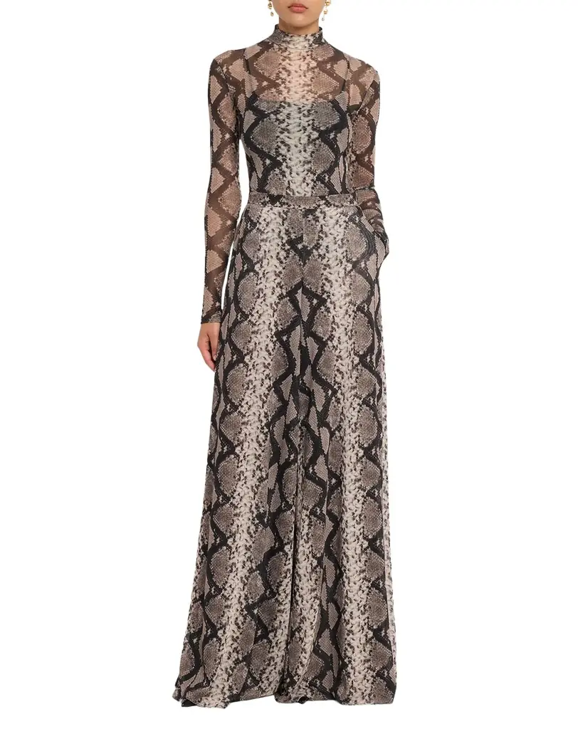 LAPOINTE Snakeskin-Print Mesh Mock-Neck Bodysuit