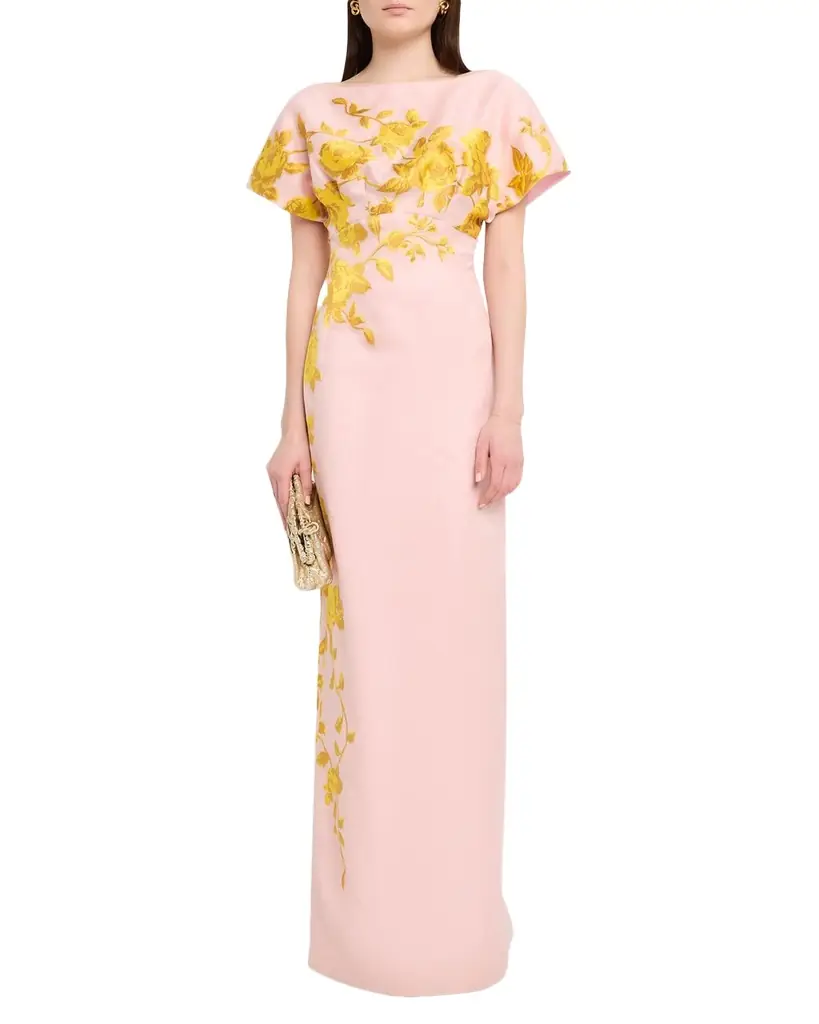 Lela Rose Rose Fil Coupe Empire-Waist Column Gown