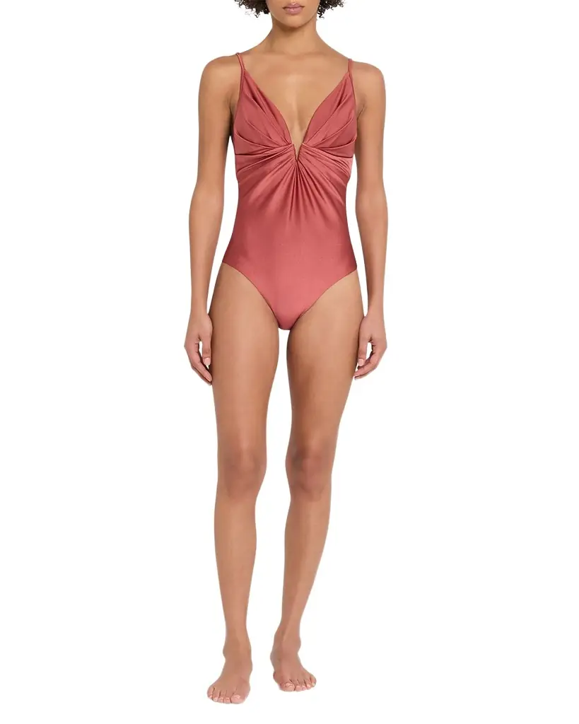 Zimmermann Solstice Tuck Plunge One-Piece Swimsuit