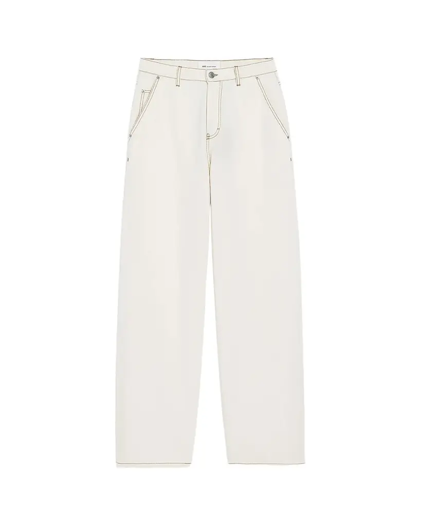 Ami Paris Men 's Cotton Contrast-Stitched Wide-Leg Trousers