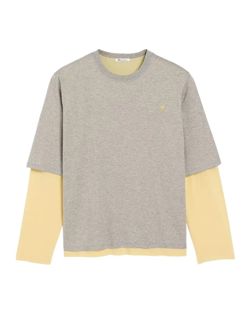 Ami Paris Men 's Cotton Ami de Coeur Layered Long-Sleeve T-Shirt