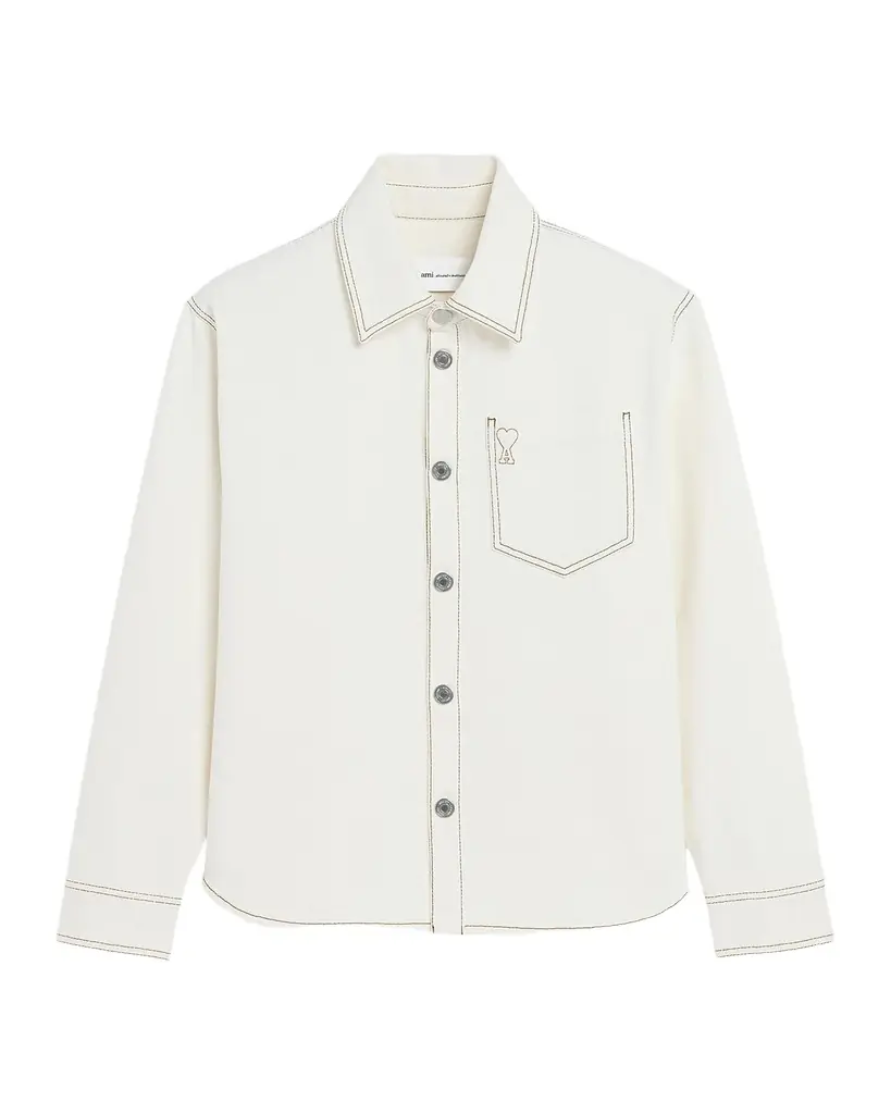Ami Paris Men 's Cotton Ami De Coeur Contrast-Stitched Overshirt