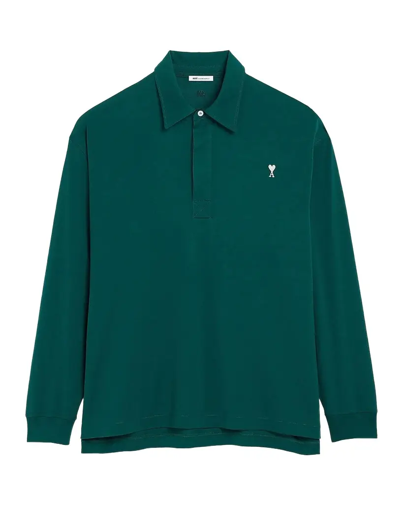 Ami Paris Men 's Cotton Ami de Coeur Long-Sleeve Polo Shirt