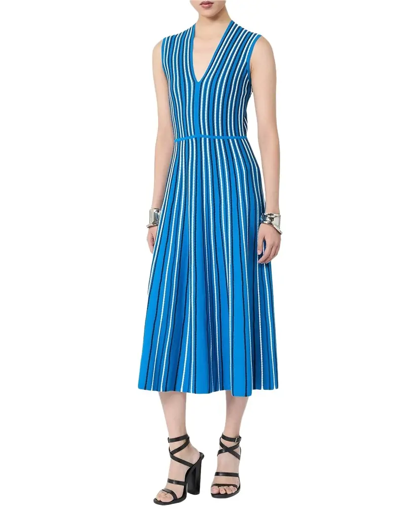 Max Mara Striped Compact Knit Sleeveless Midi Dress