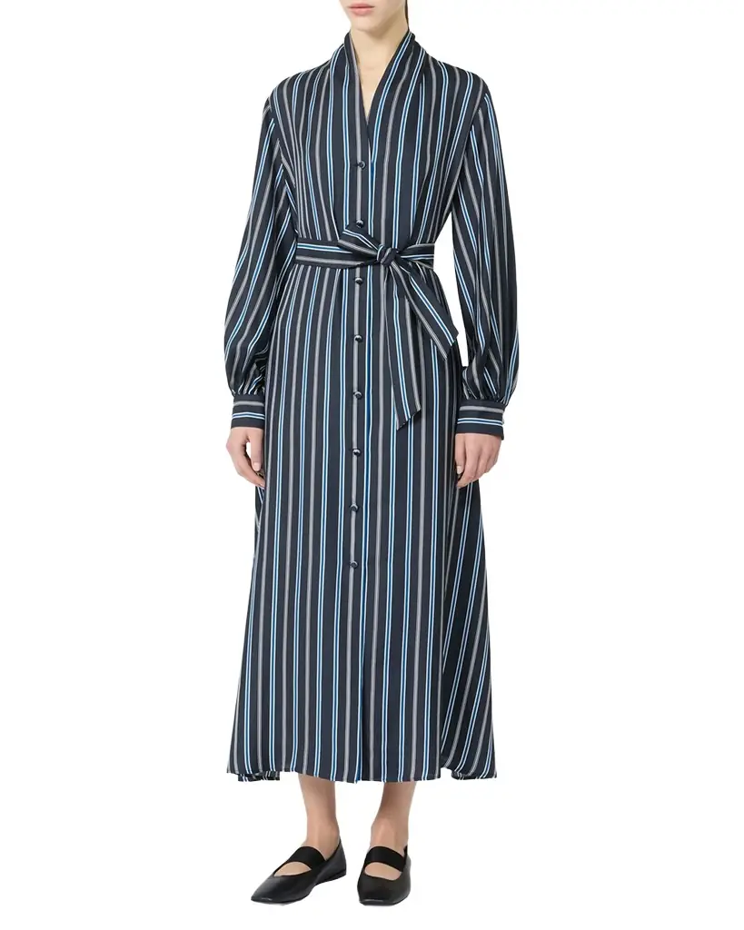 Max Mara Long-Sleeve Striped Shirtdress w/ Belt