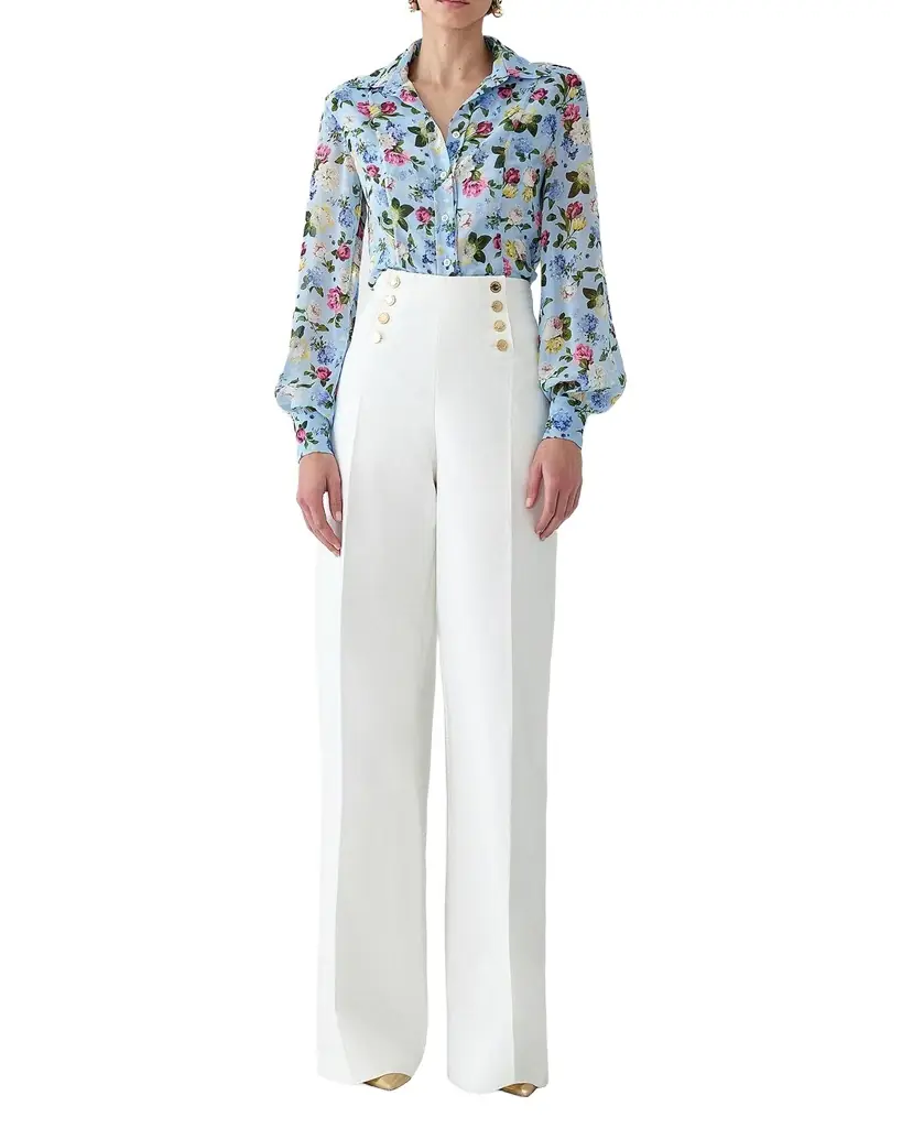 Carolina Herrera Isabella Rose-Print Silk Chiffon Button-Down Shirt - Women's Clothing