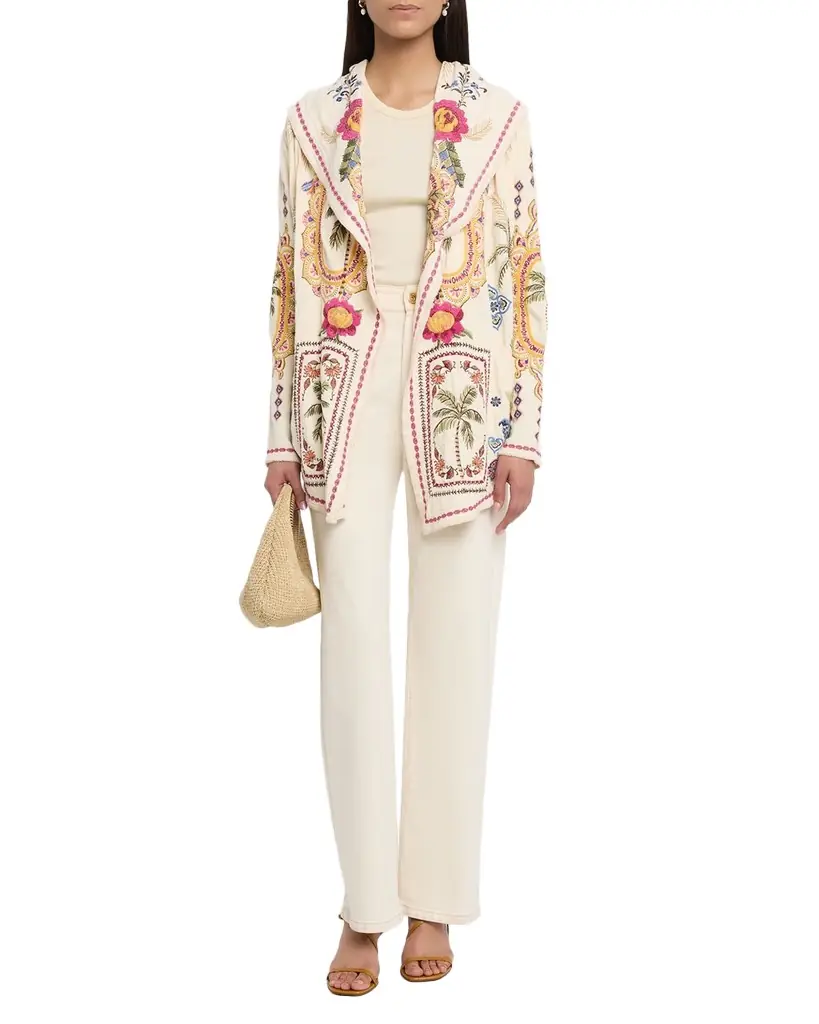 Johnny Was Avelar Biya Floral-Embroidered Short Cotton Hoodie