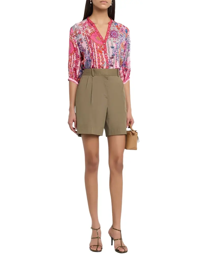 Johnny Was Vacanza Pintuck Floral-Print Silk Blouse