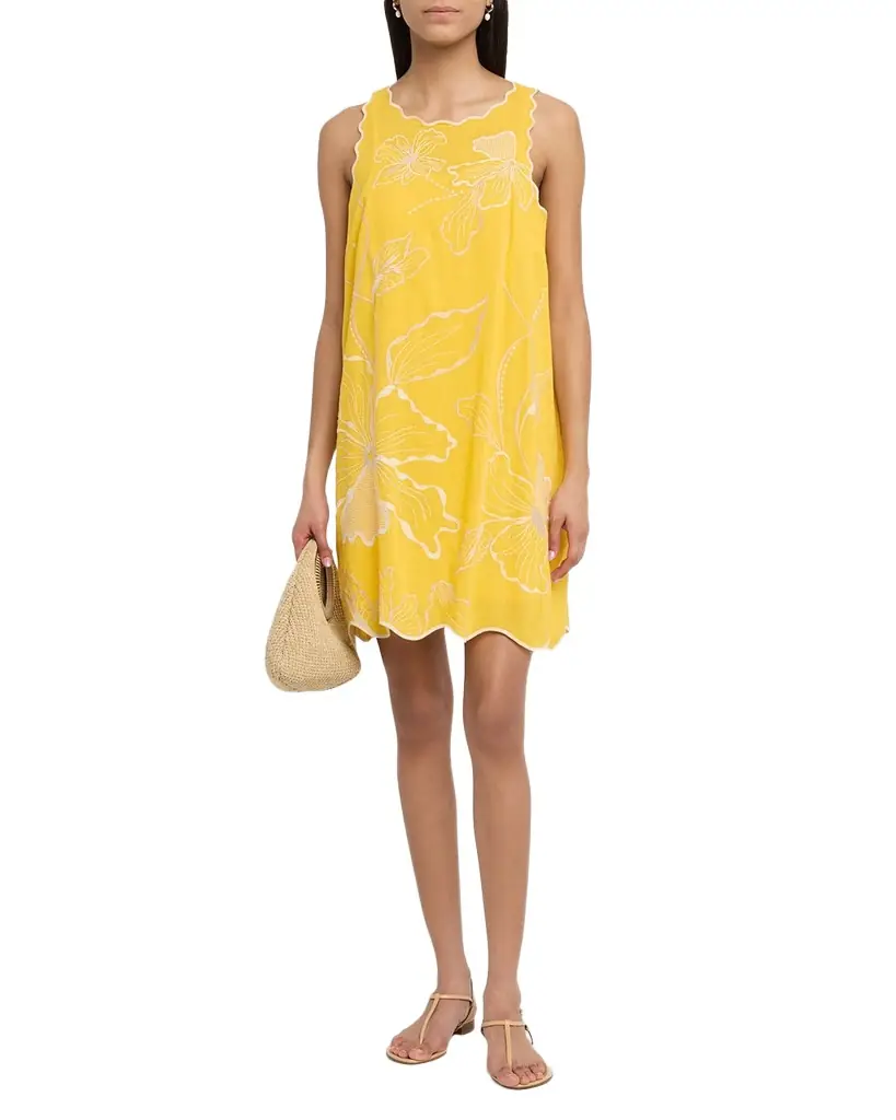 Johnny Was Floral-Embroidered Cotton Mini Shift Dress