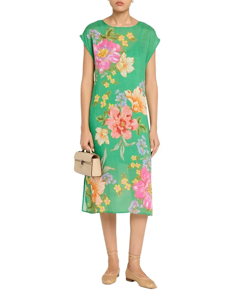 Johnny Was Floral-Print Shift Midi Dress