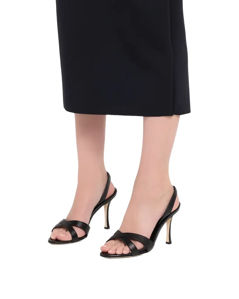 Manolo Blahnik 90mm Callasi Leather Slingback Sandals